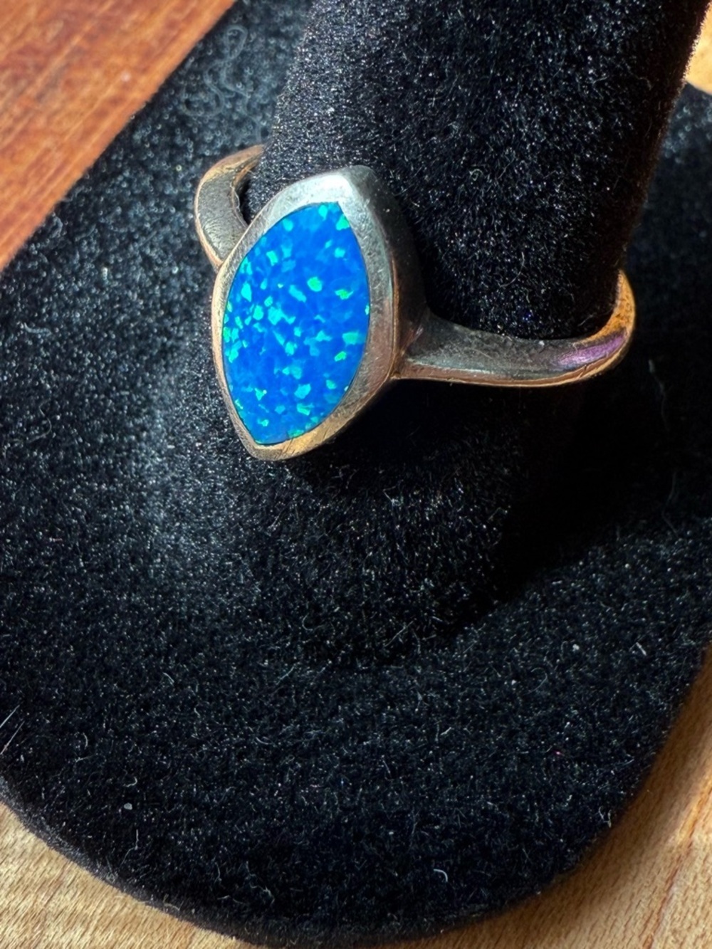 Sterling Silver Blue Opal Teardrop Ring - Women Jewelry size 7.5